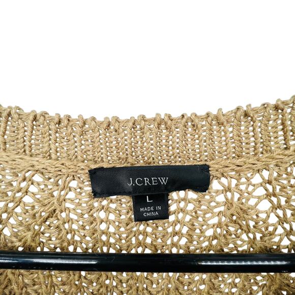 J Crew Size Large Sweater Linen Open Weave Pullover Relaxed Oversized Fit Tan - Picture 2 of 4
